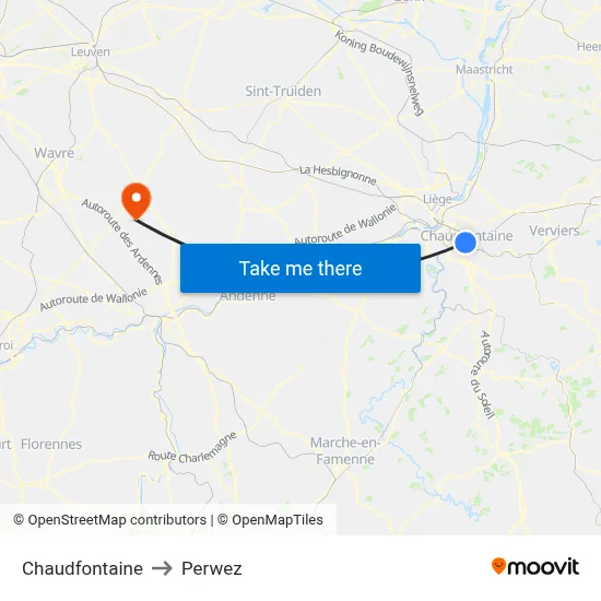 Chaudfontaine to Perwez map