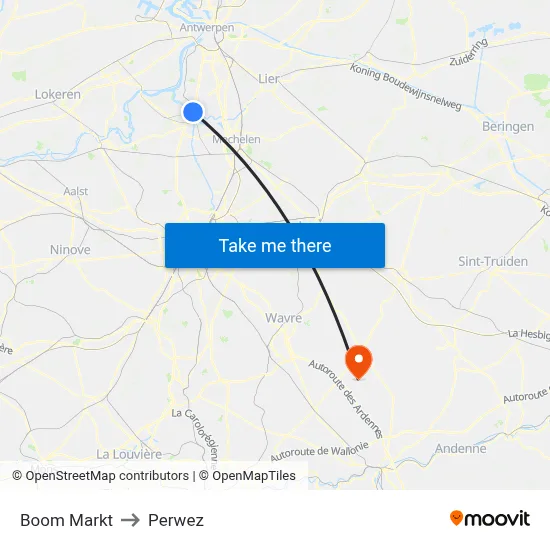 Boom Markt to Perwez map