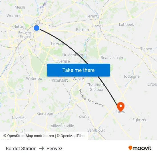 Bordet Station to Perwez map