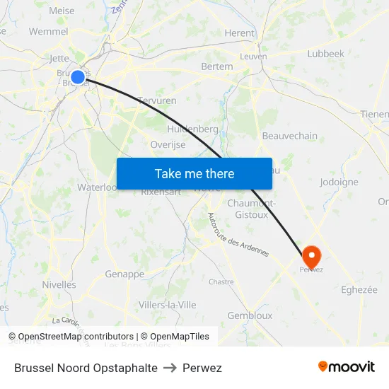 Brussels North Boarding Stop to Perwez map
