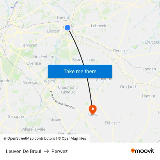 Leuven De Bruul to Perwez map