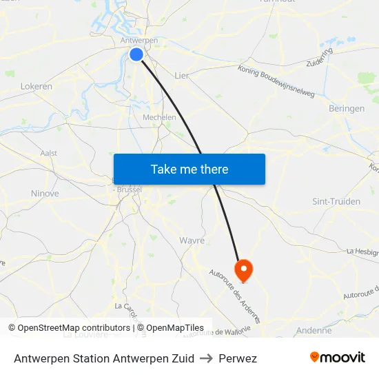 Antwerpen Station Antwerpen Zuid to Perwez map