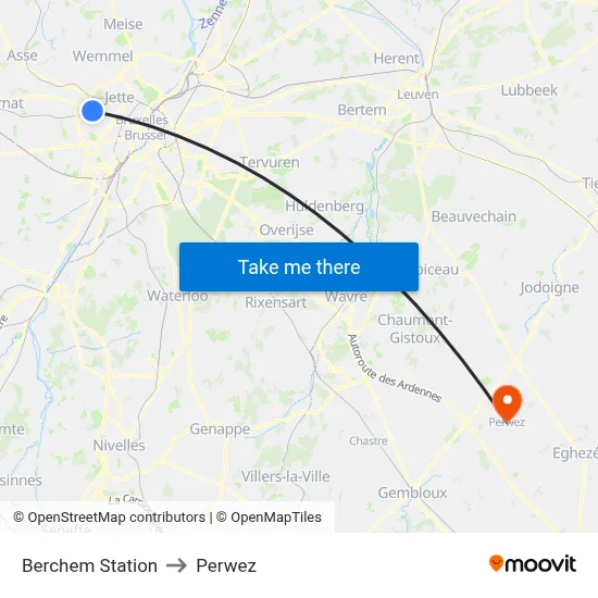 Berchem Station to Perwez map