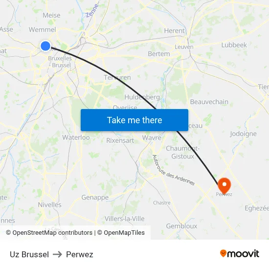 UZ Brussels to Perwez map