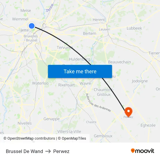 Brussels De Wand to Perwez map