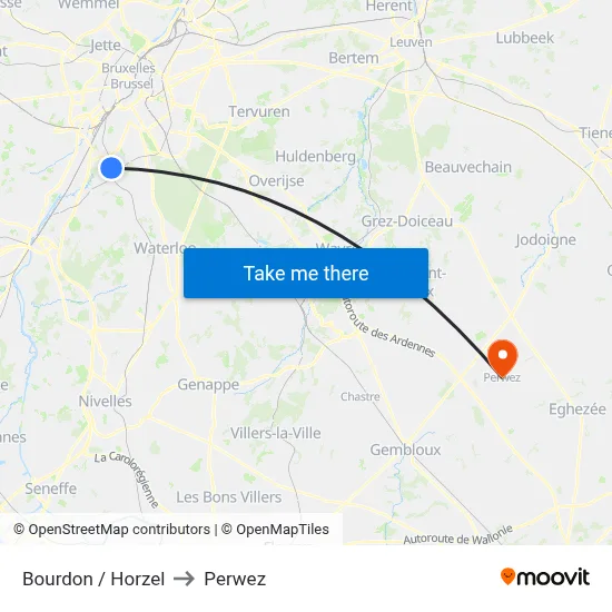 Bourdon / Horzel to Perwez map