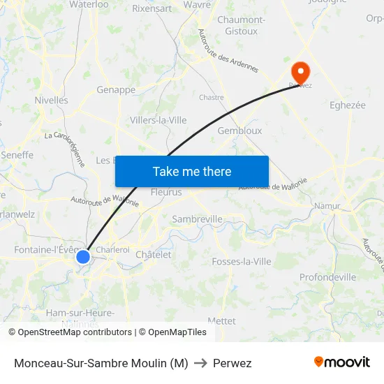 Monceau-Sur-Sambre Moulin (M) to Perwez map