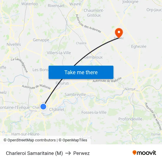 Charleroi Samaritan (Metro) to Perwez map