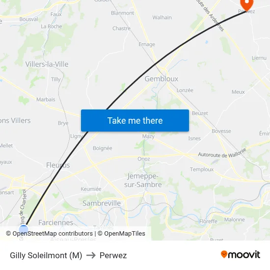 Gilly Soleilmont (M) to Perwez map