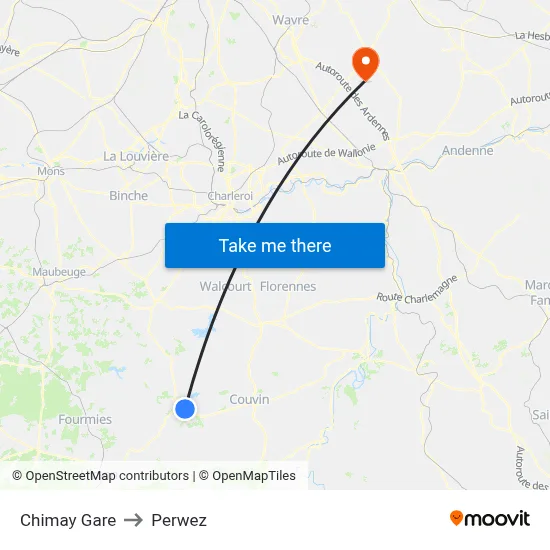 Chimay Station to Perwez map