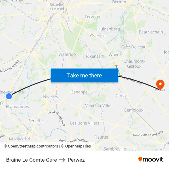 Braine-Le-Comte Station to Perwez map