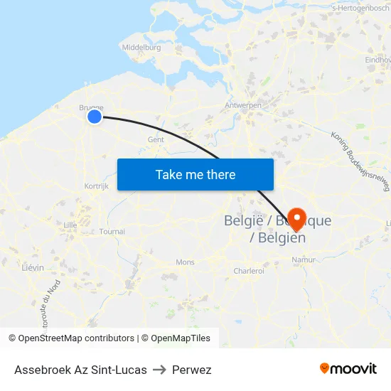 Assebroek St. Lucas Hospital to Perwez map