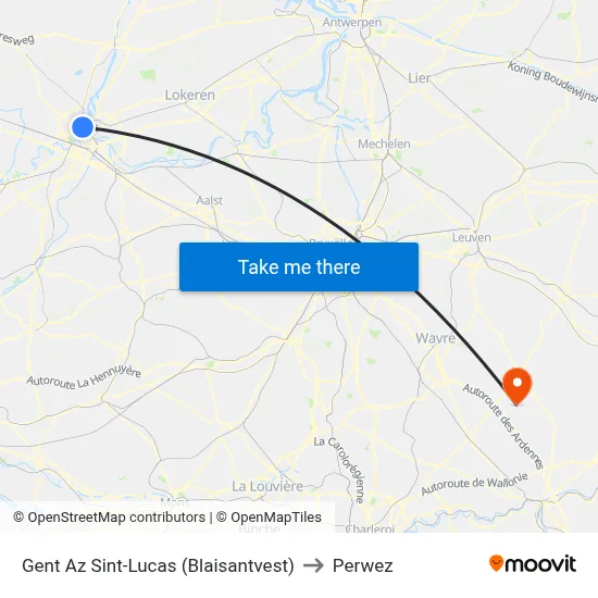 Ghent Saint Lucas Hospital (Blaisantvest) to Perwez map