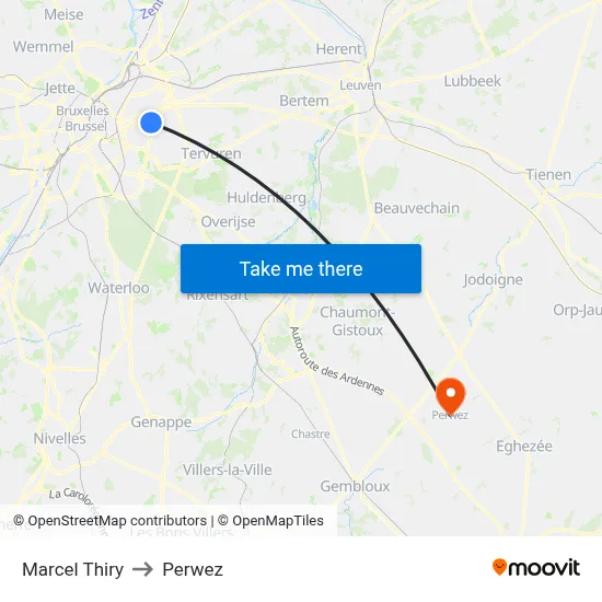 Marcel Thiry to Perwez map