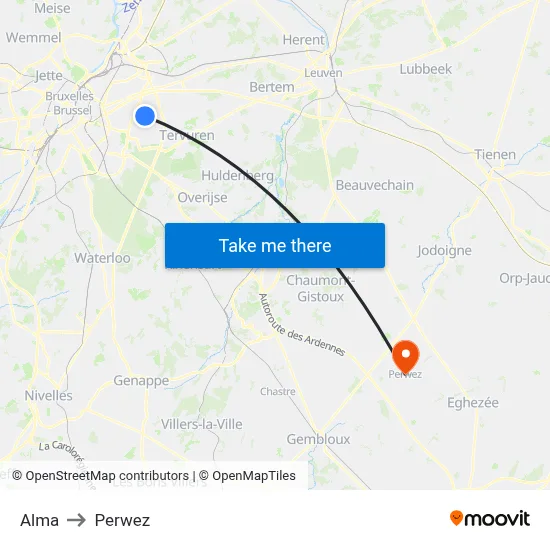 Alma to Perwez map