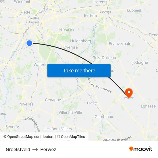 Groelstveld to Perwez map