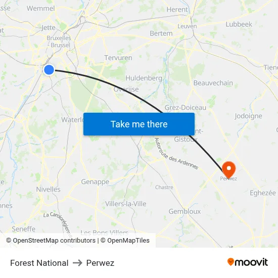 Forest National to Perwez map