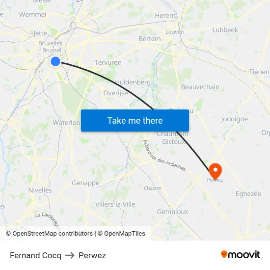 Fernand Cocq to Perwez map