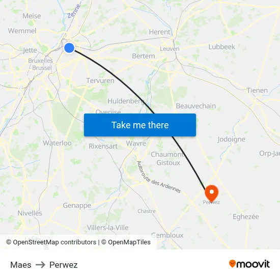 Maes to Perwez map