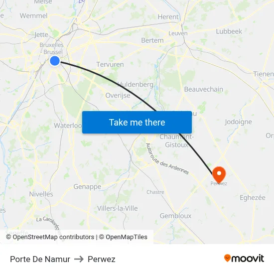 Namur Gate to Perwez map