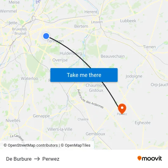 De Burbure to Perwez map