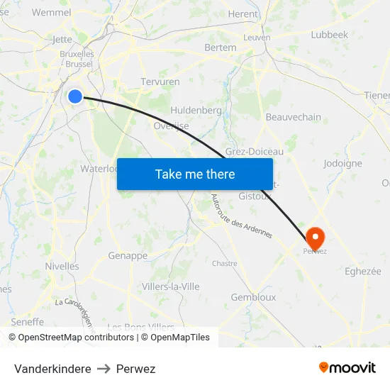 Vanderkindere to Perwez map