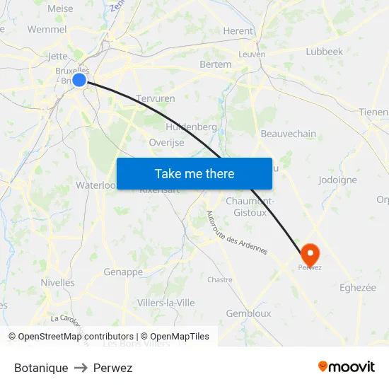 Botanique to Perwez map