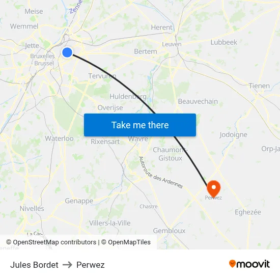 Jules Bordet to Perwez map