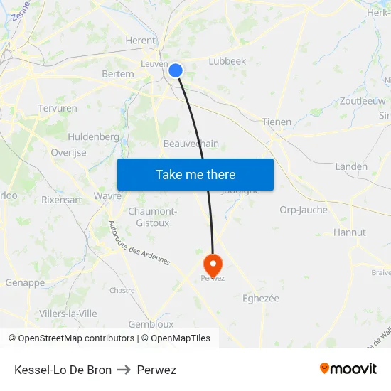Kessel-Lo De Bron to Perwez map