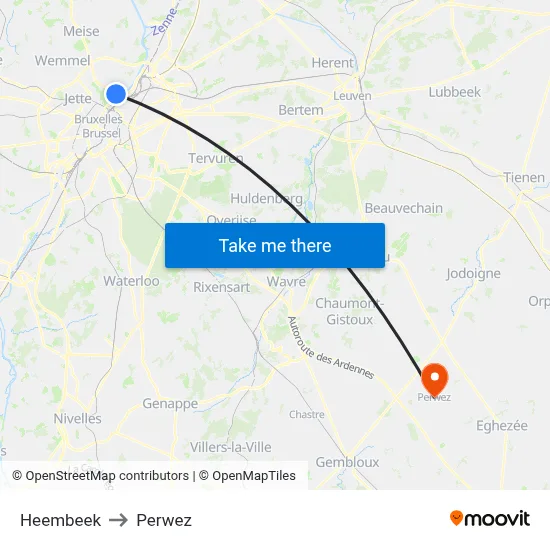 Heembeek to Perwez map