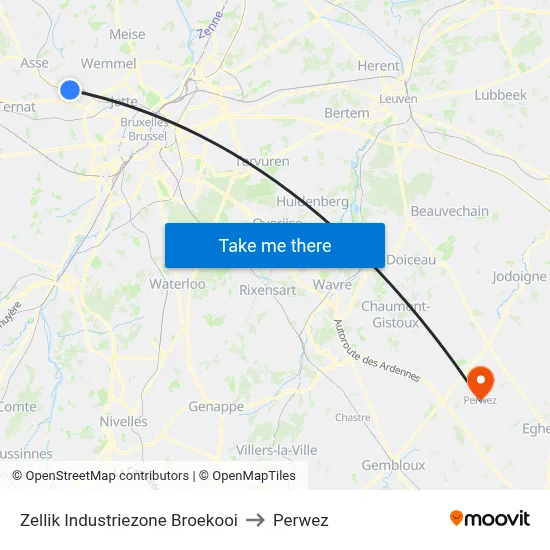 Zellik Industrial Zone Broekooi to Perwez map