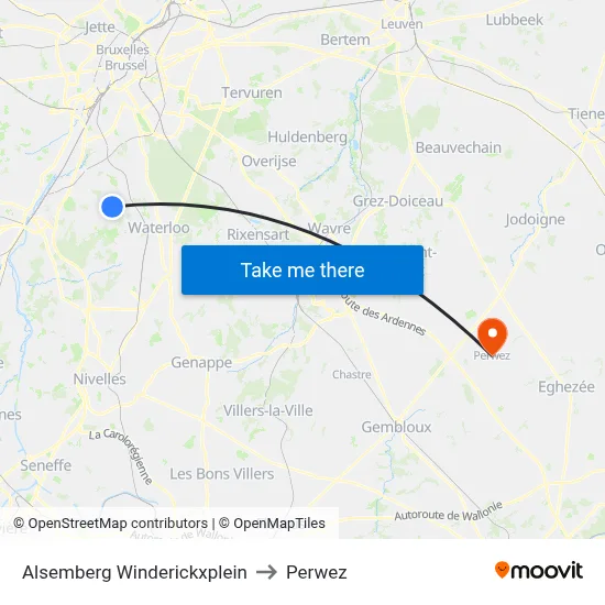 Alsemberg Winderickx Square to Perwez map