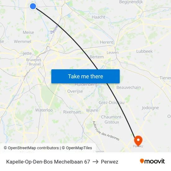 Kapelle-Op-Den-Bos Mechelbaan 67 to Perwez map