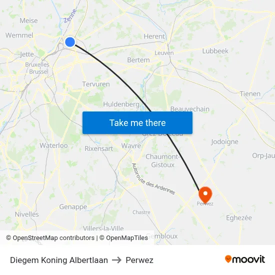 Diegem King Albert Avenue to Perwez map