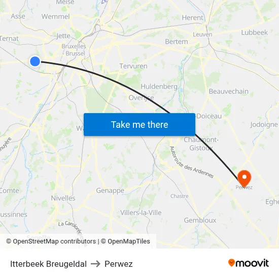 Itterbeek Breugel Valley to Perwez map