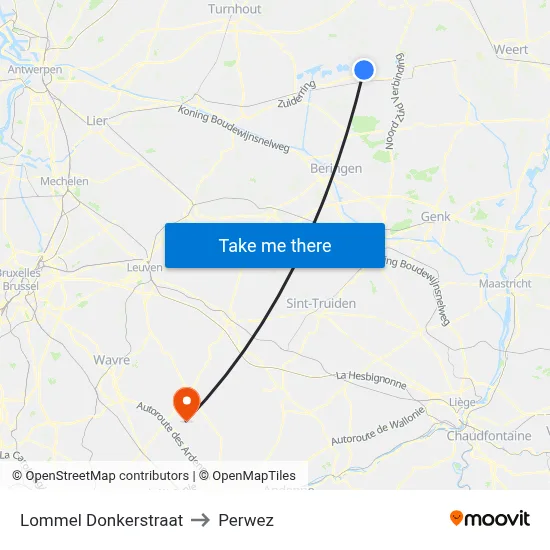 Lommel Dark Street to Perwez map