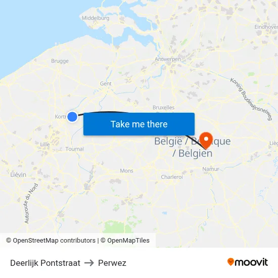 Deerlijk Pont Street to Perwez map