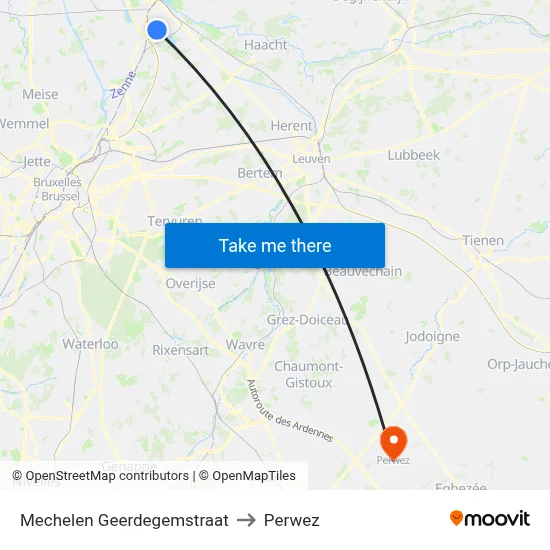 Mechelen Geerdegemstraat to Perwez map