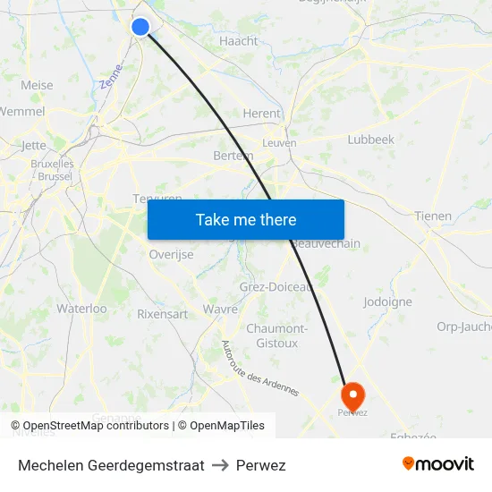 Mechelen Geerdegemstraat to Perwez map