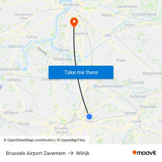 Brussels Airport-Zaventem to Wilrijk map