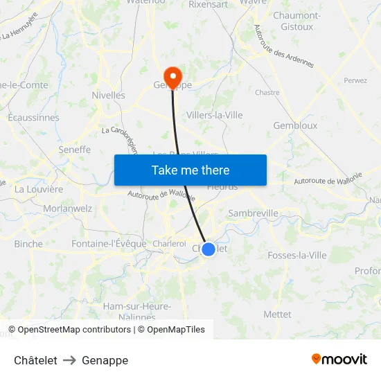 Châtelet to Genappe map