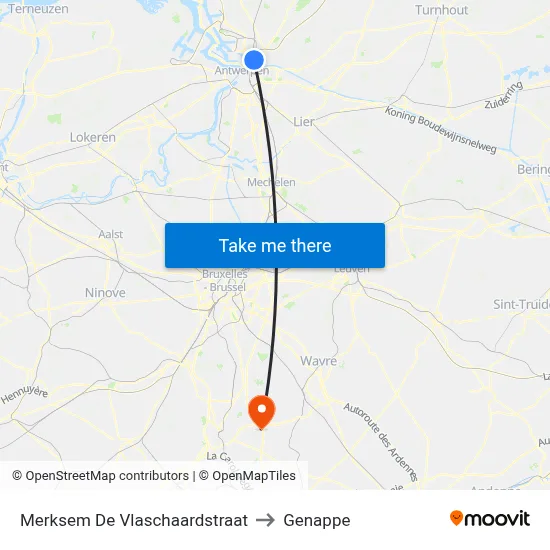 Merksem De Vlaschaardstraat to Genappe map