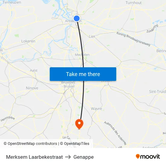Merksem Laarbekestraat to Genappe map