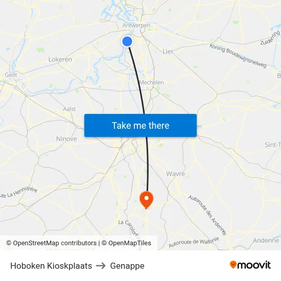 Hoboken Kiosk Square to Genappe map