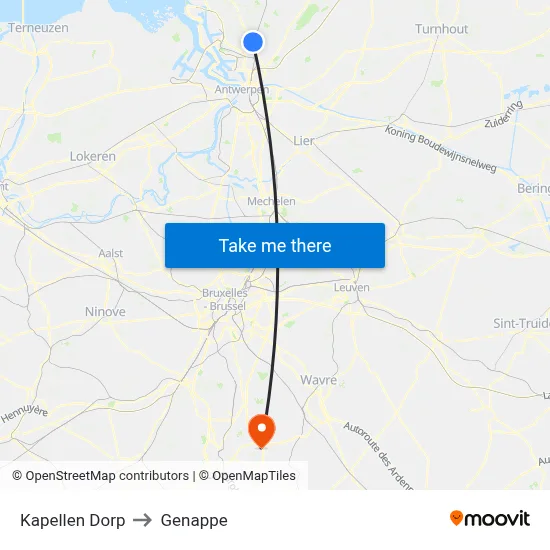 Kapellen Village to Genappe map