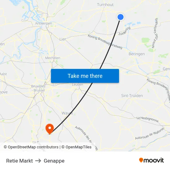 Retie Market to Genappe map