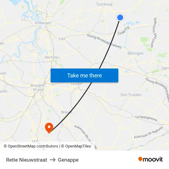Retie New Street to Genappe map