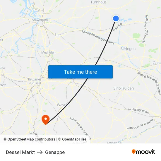 Dessel Market to Genappe map