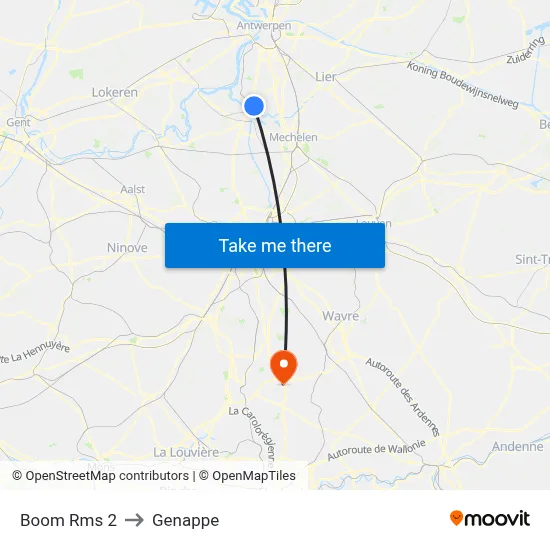 Boom Rms 2 to Genappe map