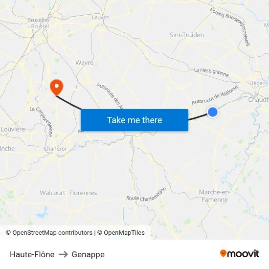 Haute-Flône to Genappe map